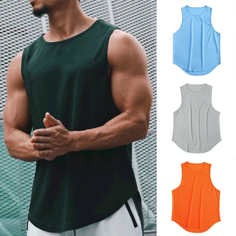 Summer Marathon Quick Dry Sports Tank Top Men's Gym Fitness Sleeveless T Shirt Running Training Basketball Loose Fit Vest