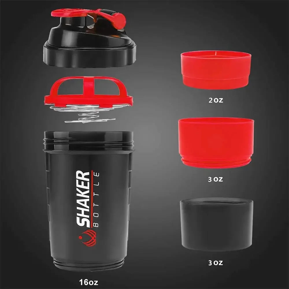 500ml Layered Protein Bottle Powder Shaker with Powder Storage Container Large Water Bottle Water Bottle with Wire Stirring Ball