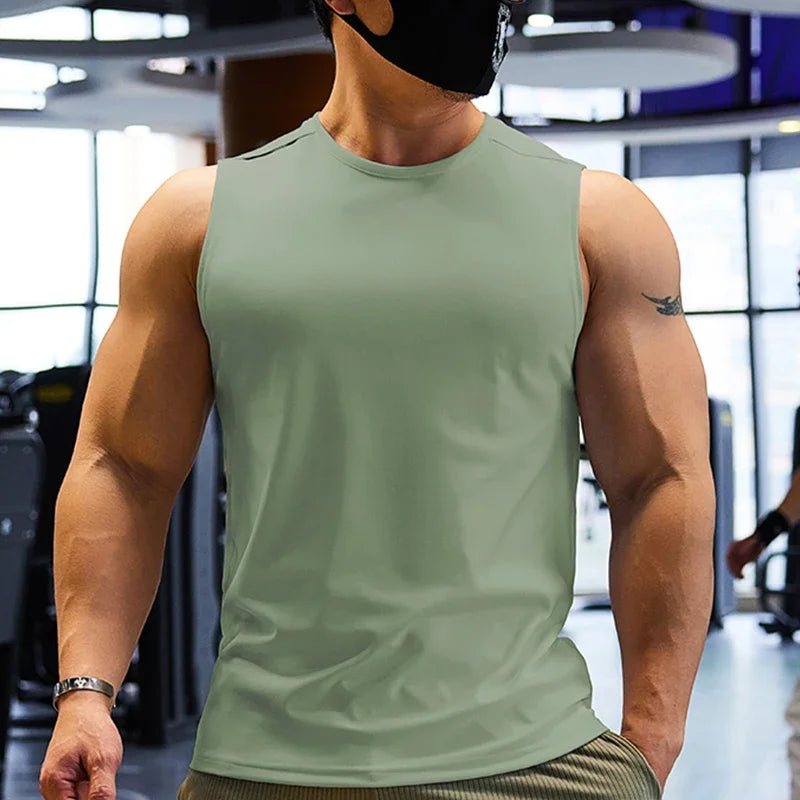 Men Fitness Sports Shirts Tops Quick Dry Sleeveless Tank Top Football Basketball Jerseys Gym Jogging Loose Tee Marathon Clothes