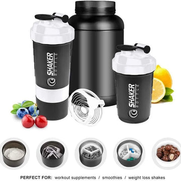 500ML 3 Layers Shaker Protein Bottle Powder Shake Cup Water Bottle Plastic Mixing Cup Body Building Exercise Bottle