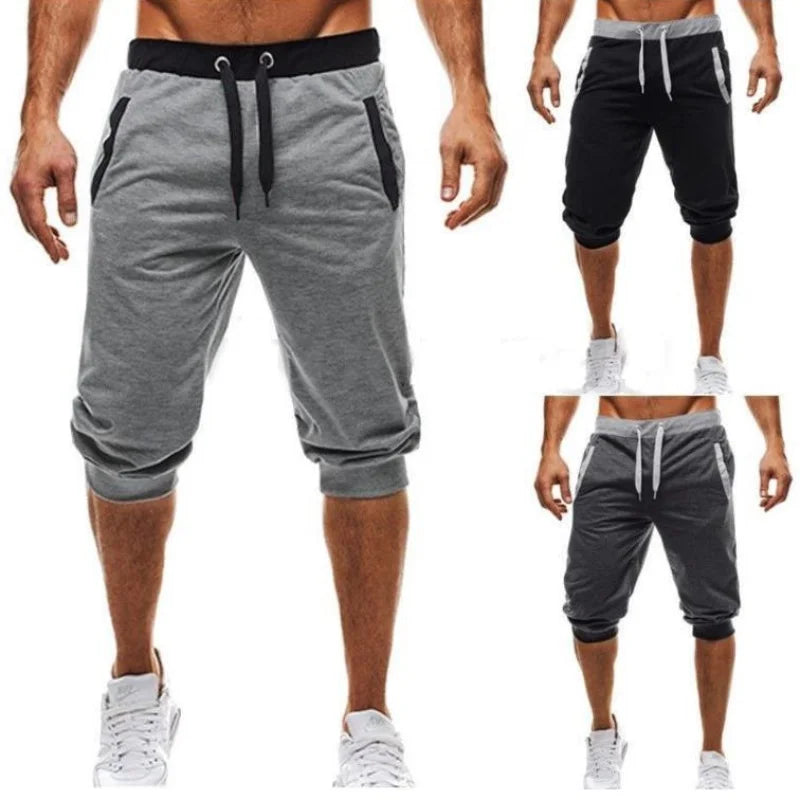 2024 New Mens cross-border sports pants men's casual jogging shorts elastic fitness pants cropped pants M-4XL Men